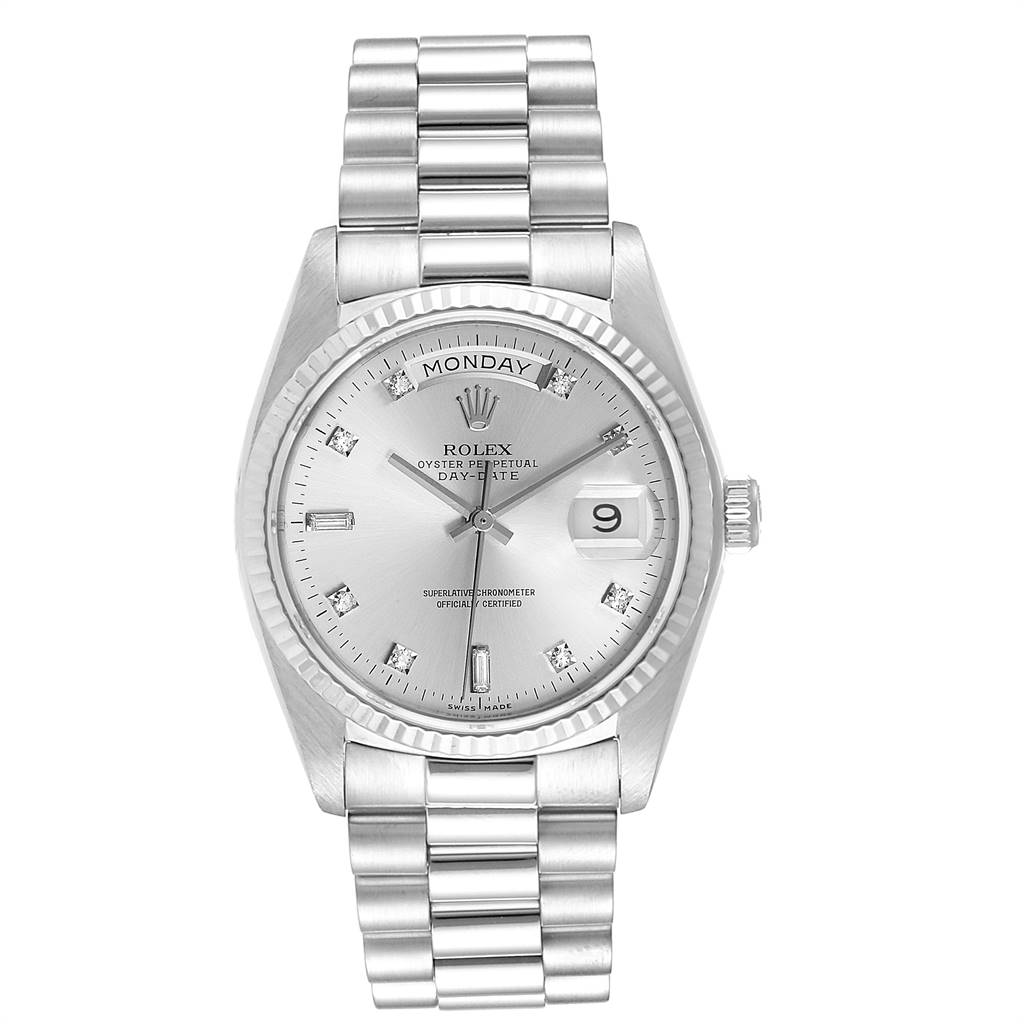 rolex president 18k white gold diamond mens watch