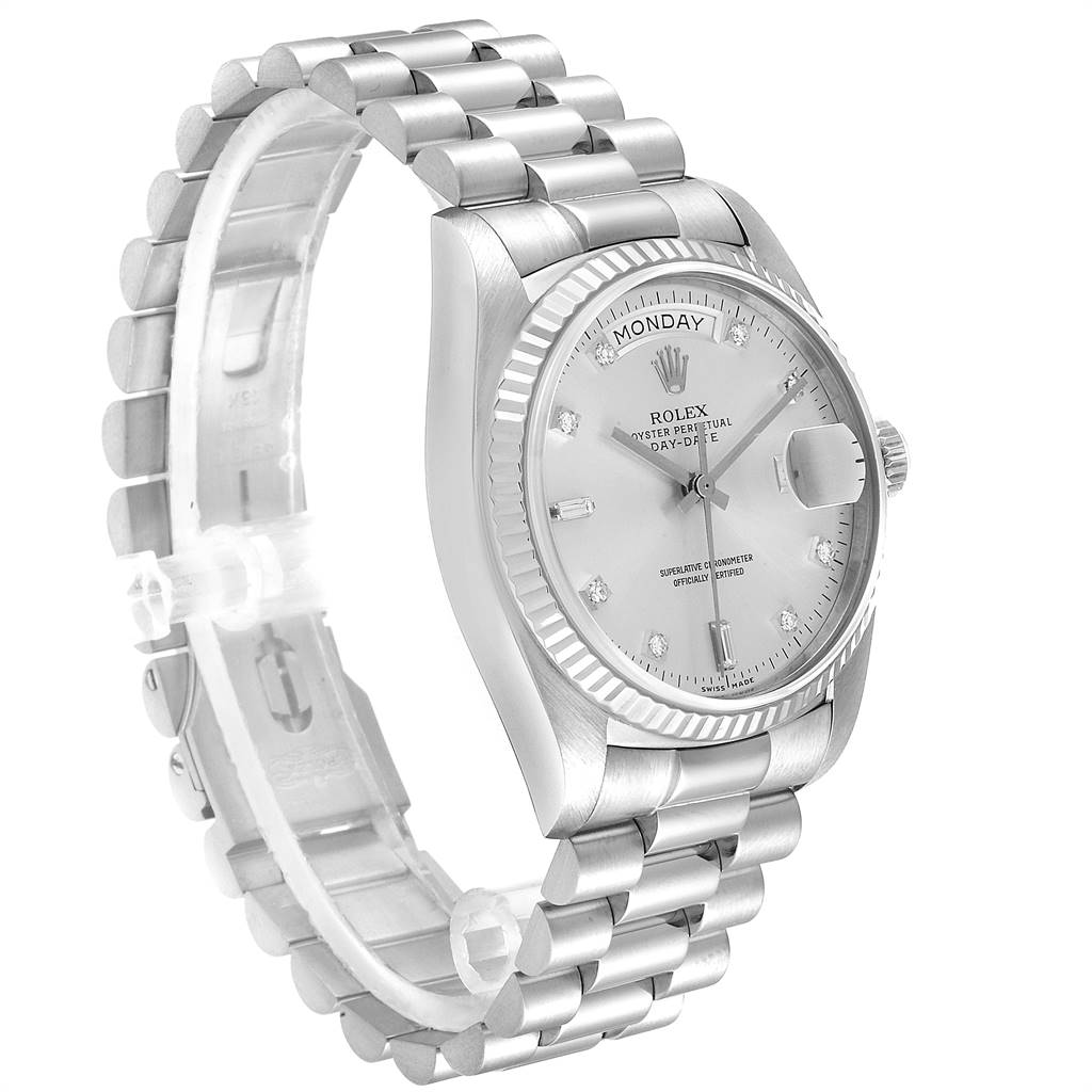 rolex president 18k white gold diamond mens watch