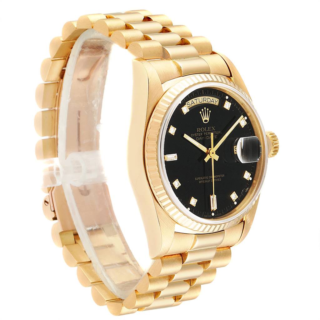 Rolex President Day-Date Yellow Gold Black Diamond Dial Watch 18038 ...