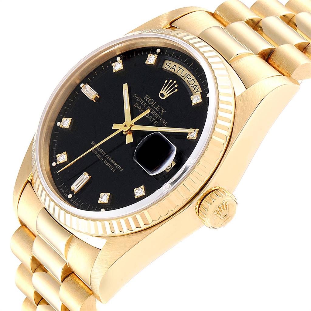 Rolex President Day-Date Yellow Gold Black Diamond Dial Watch 18038 ...