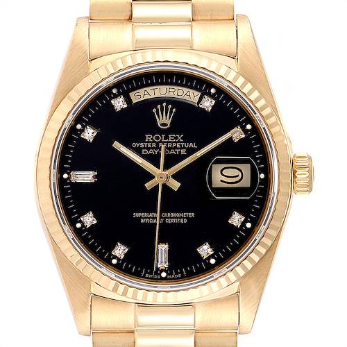 Photo of Rolex President Day-Date Yellow Gold Black Diamond Dial Watch 18038