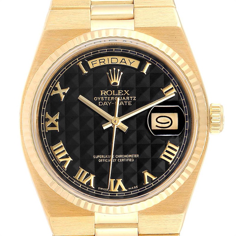 Rolex Oysterquartz President Yellow Gold Black Pyramid Dial Watch 19018 SwissWatchExpo