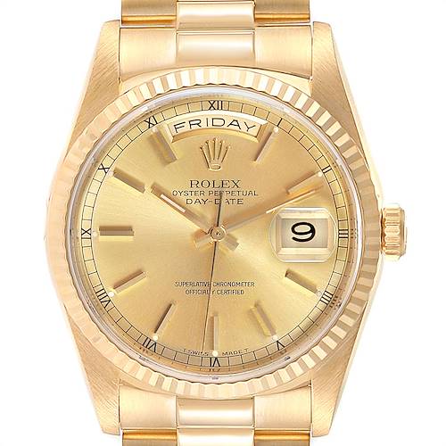 Photo of Rolex President Day Date 36 18K Yellow Gold Mens Watch 18238 Box Card