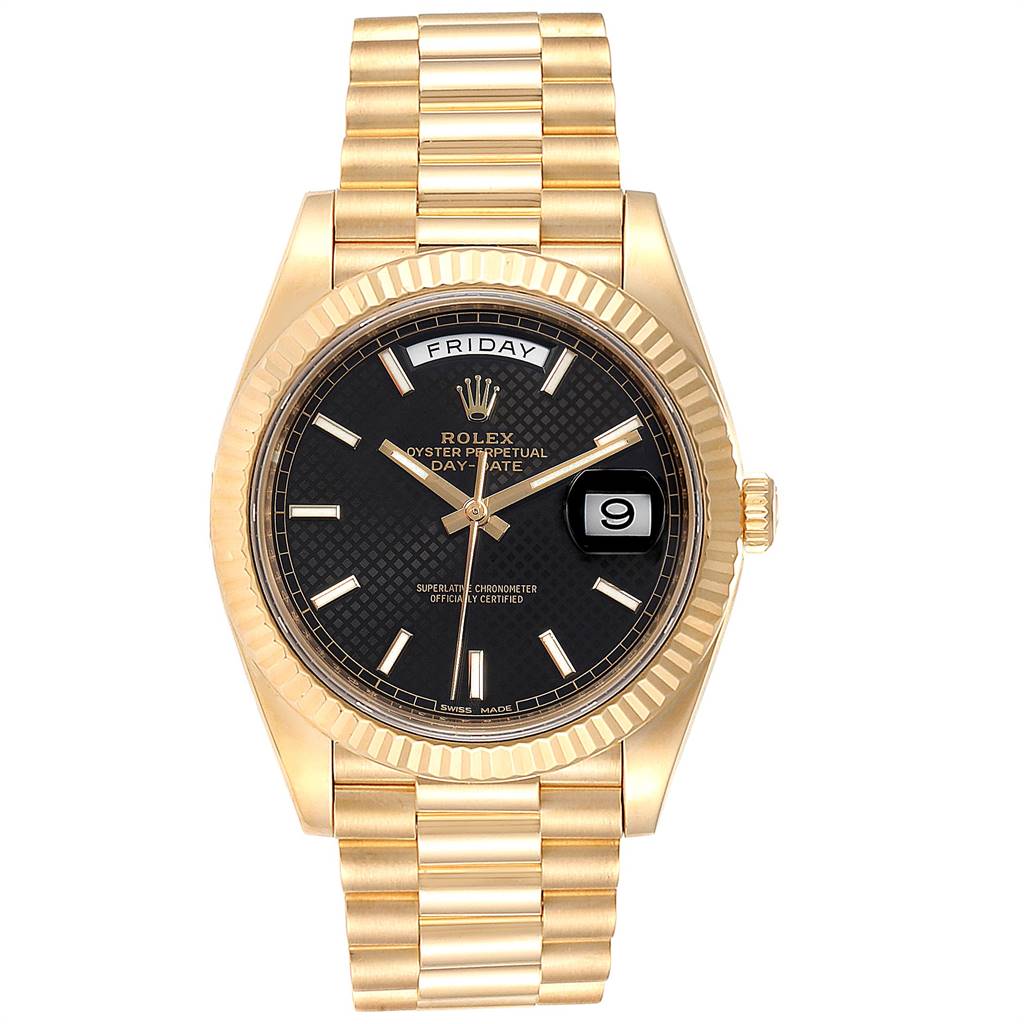 Rolex President Day-Date 40 Black Dial Yellow Gold Watch 228238 Box ...