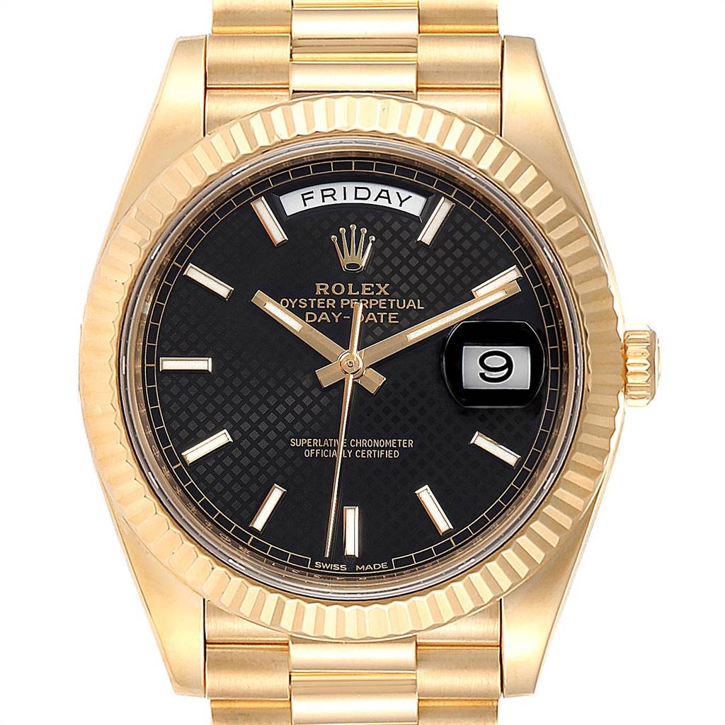 Rolex President Day-Date 40 Black Dial Yellow Gold Watch 228238 Box ...