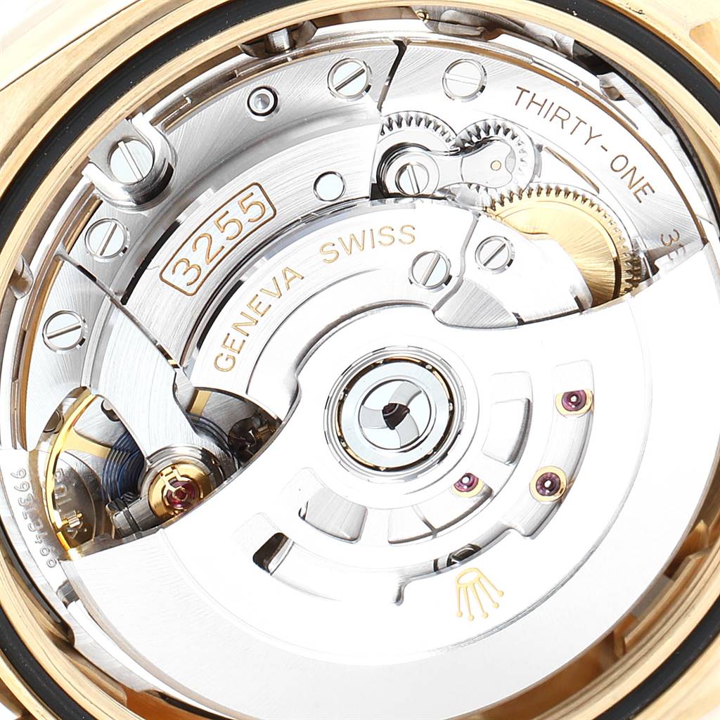 This image shows the movement and inner mechanisms of a Rolex President 228238 Men
s Yellow Gold Black Dial 228238 Men
s Yellow Gold Black Dial model watch.