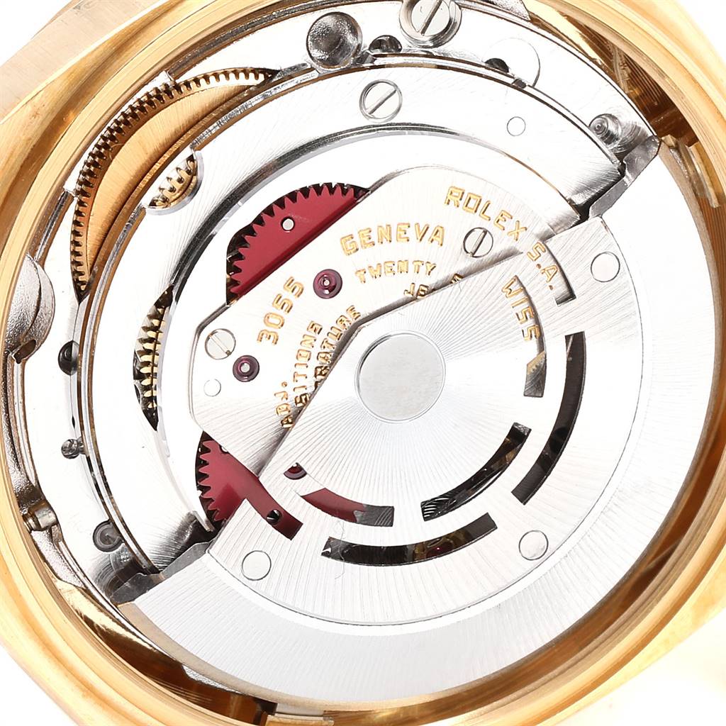 This image shows the movement and internal mechanical components of a Rolex President 18038 Men's Yellow Gold Champagne Dial 18038 Men's Yellow Gold Champagne Dial model watch.