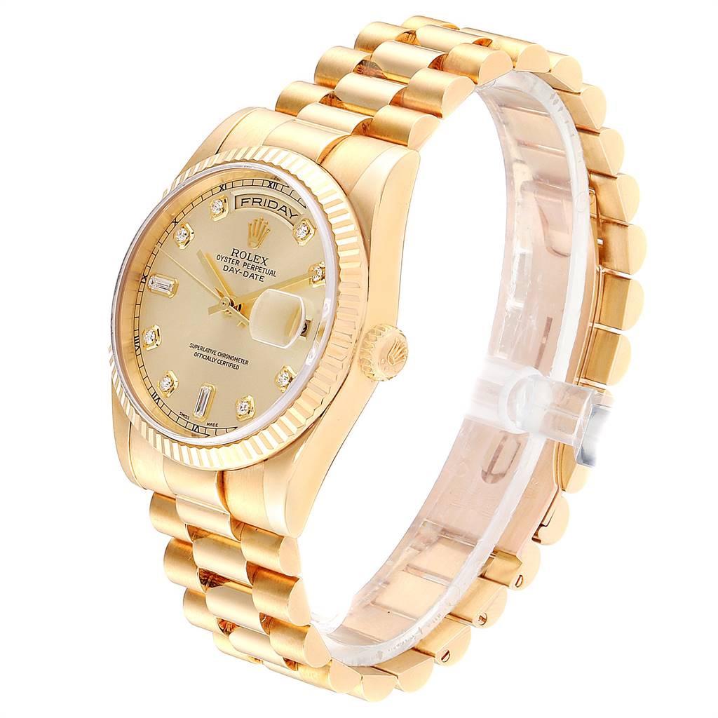 The image shows a Rolex President 118238 Men
s Yellow Gold Champagne Dial 118238 Men
s Yellow Gold Champagne Dial watch at a slight angle, highlighting the dial, bracelet, and crown.