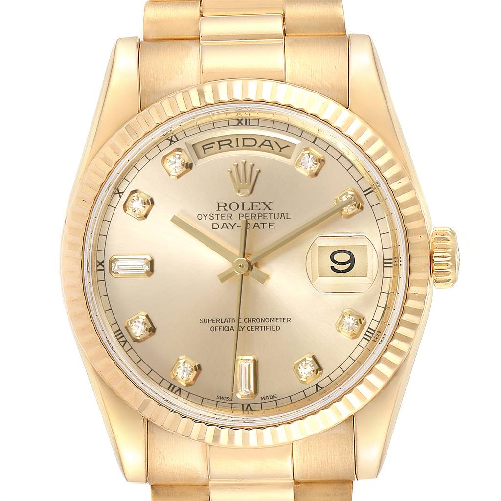 Rolex President Day-Date Yellow Gold Diamond Dial Mens Watch 118238 ...