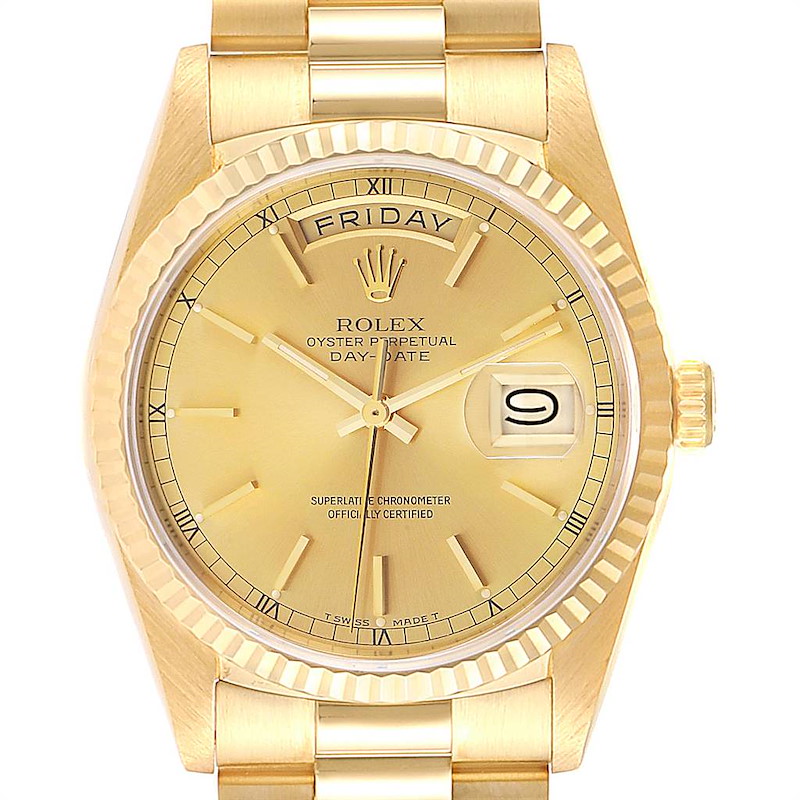 Rolex President Day-Date 36 Yellow Gold Champagne Dial Mens Watch 18238 SwissWatchExpo