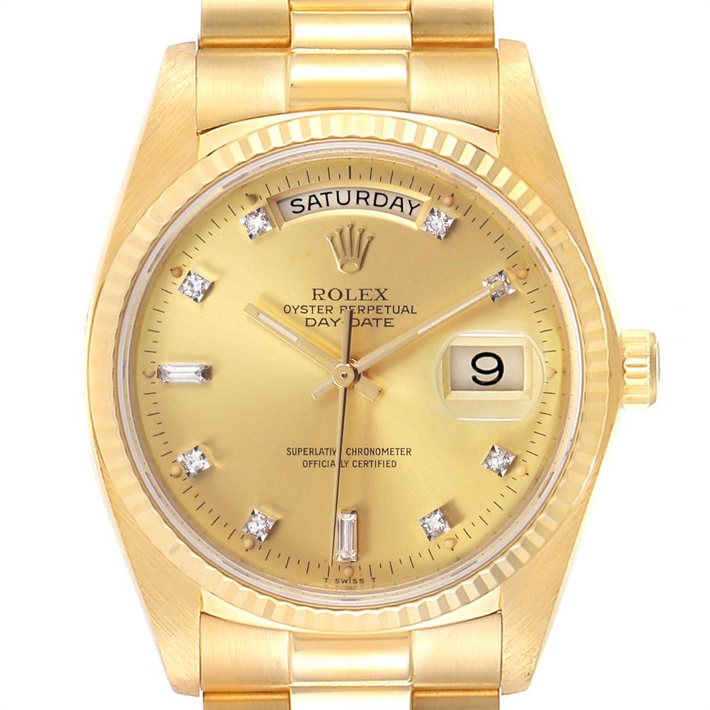 Rolex President Day-Date 18k Yellow Gold Diamond Watch 18038 ...