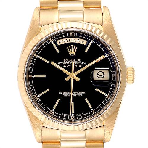 Photo of Rolex President Day-Date 36 Yellow Gold Black Dial Mens Watch 18238