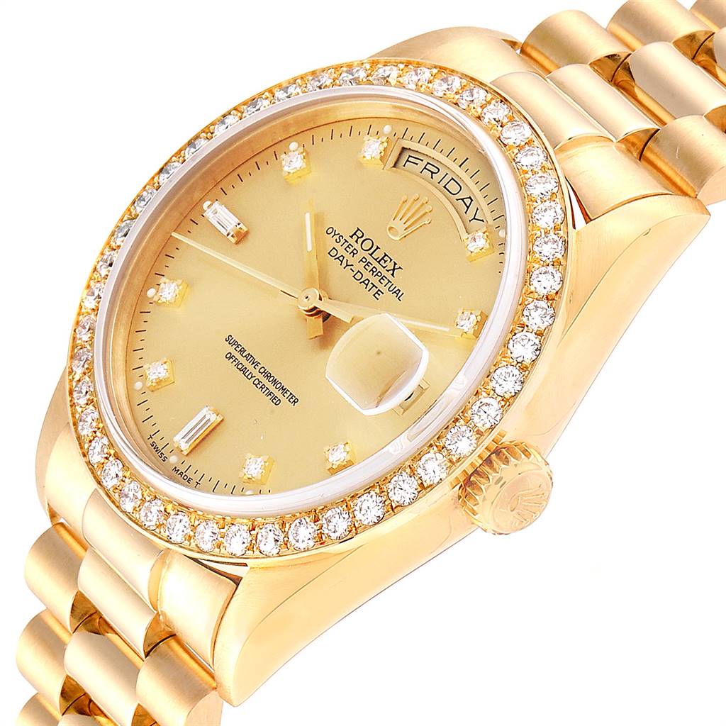 Rolex President Day Date Yellow Gold Diamond Dial Bezel Mens Watch ...