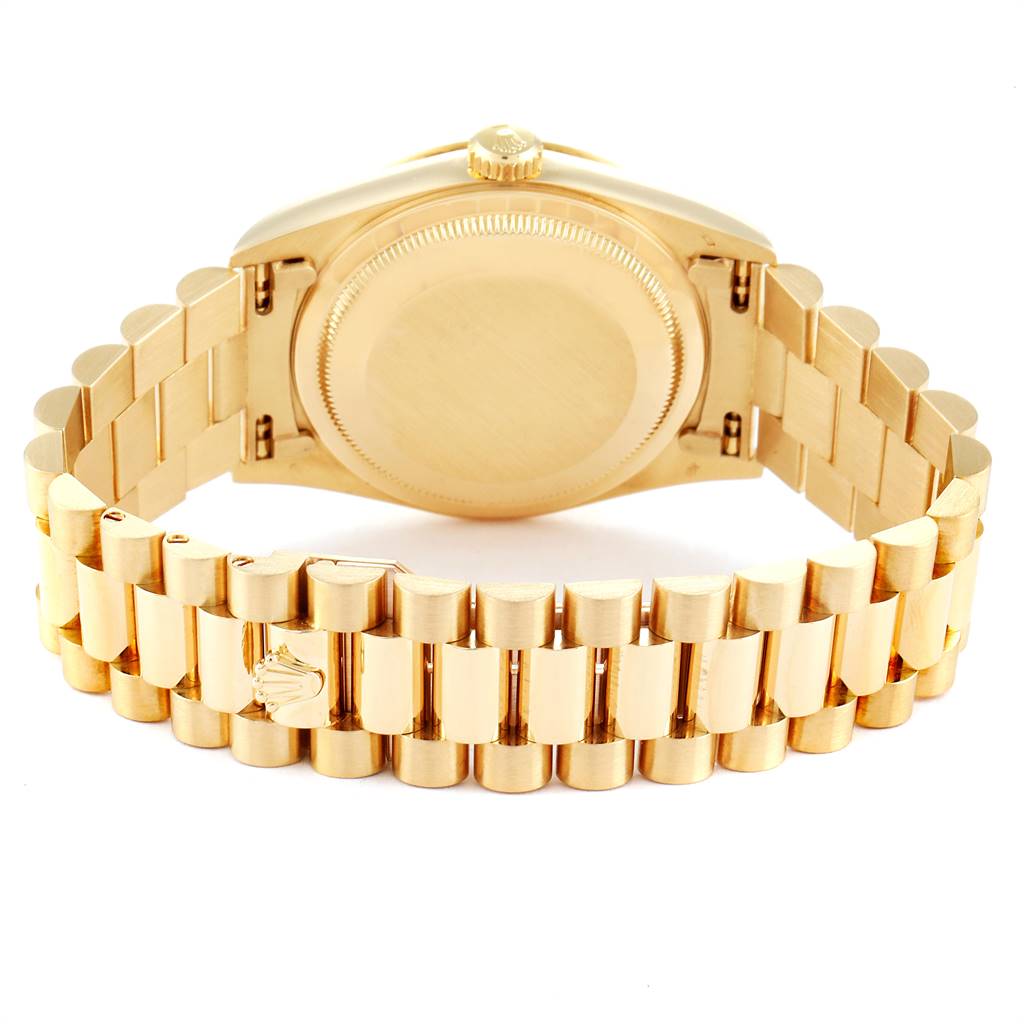 The image shows the back case and bracelet of a Rolex President 18238 Men's Yellow Gold Champagne Dial 18238 Men's Yellow Gold Champagne Dial model watch, viewed from the rear.