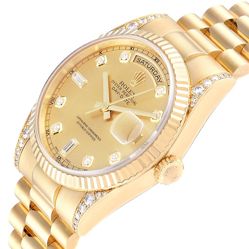 Rolex President Day Date Yellow Gold Diamond Lugs Mens Watch 118338 ...