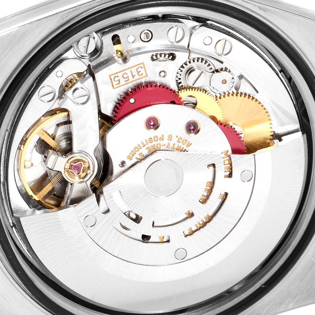 This image shows a close-up of the internal movement mechanism of a Rolex President 18239 Men's White Gold Brown Dial 18239 Men's White Gold Brown Dial model watch.