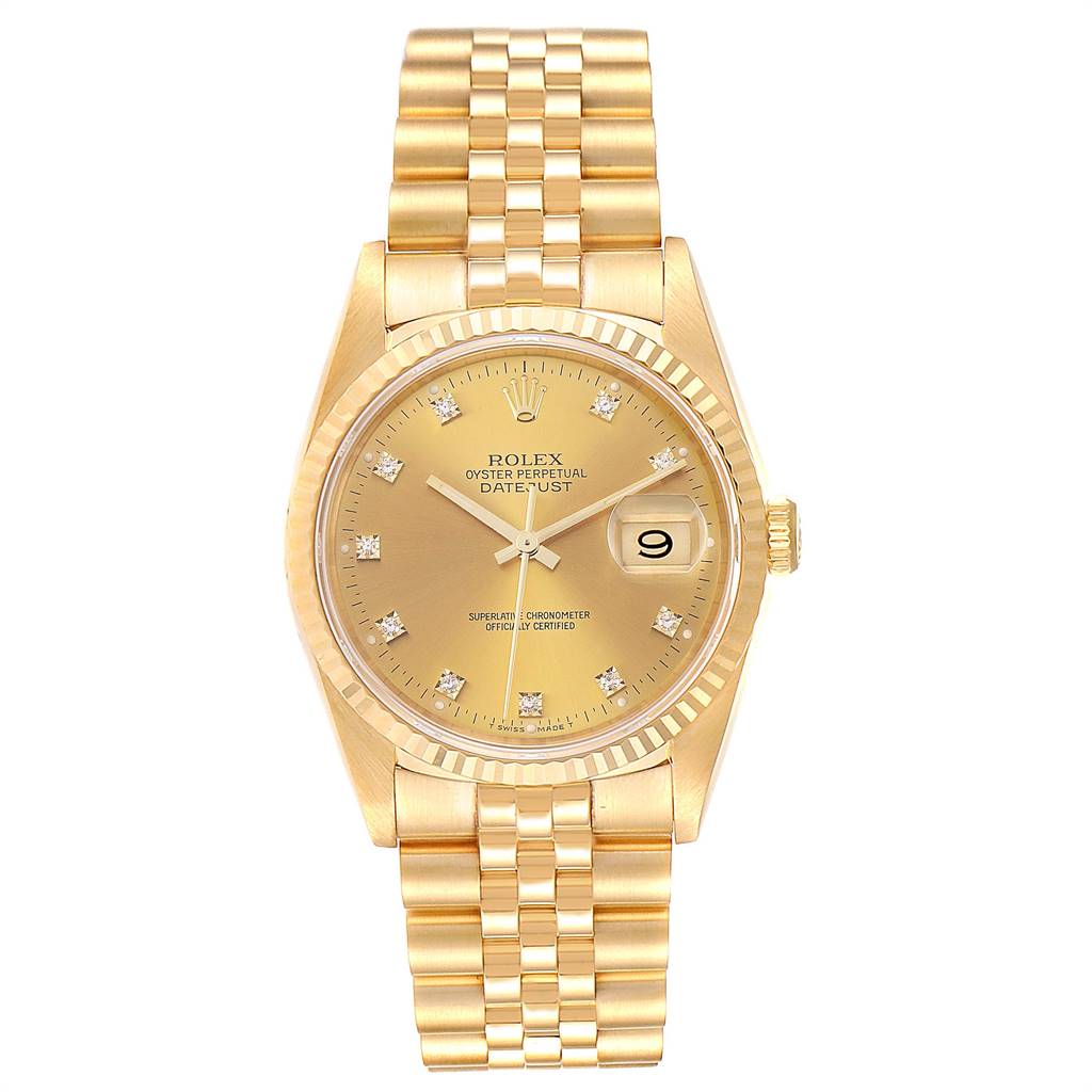 Rolex Datejust 36 Yellow Gold Diamond Dial Automatic Mens Watch 16238 ...