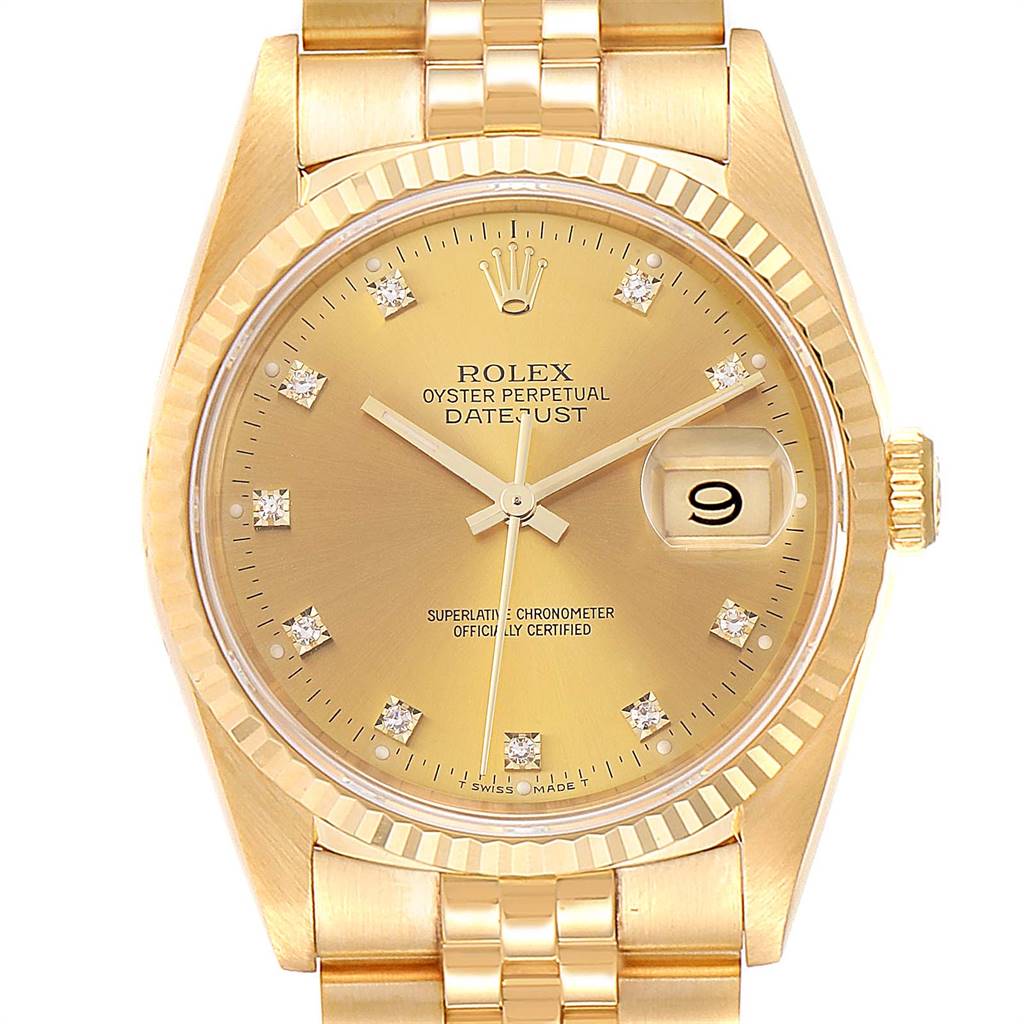 Rolex Datejust 36 Yellow Gold Diamond Dial Automatic Mens Watch 16238 ...