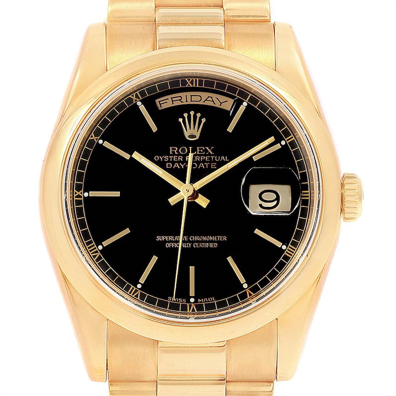 Rolex President Day Date Yellow Gold Black Dial Watch 118208 Box Papers PARTIAL PAYMENT SwissWatchExpo
