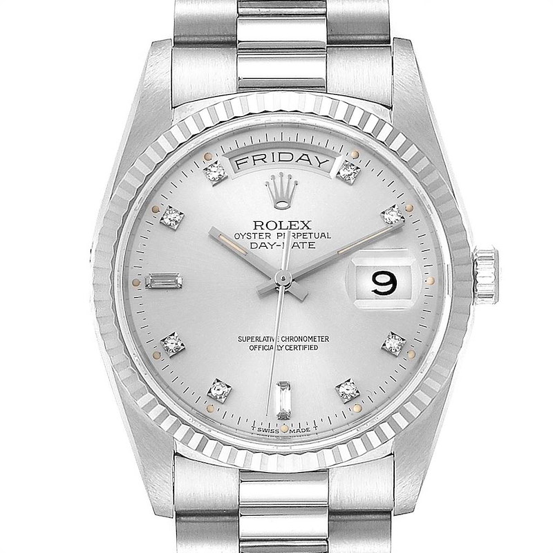 Rolex President Day-Date 36mm White Gold Diamond Mens Watch 18239 SwissWatchExpo