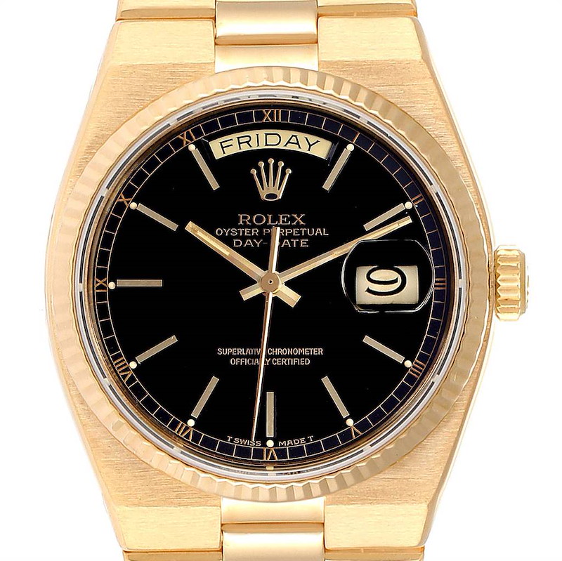 Rolex Oysterquartz President Yellow Gold Black Dial Wheel Watch 19018 SwissWatchExpo