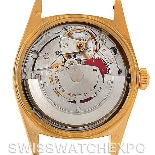 This image shows the internal mechanism of a Rolex President 18038 Men's Yellow Gold White Dial 18038 Men's Yellow Gold White Dial model watch from a back view.