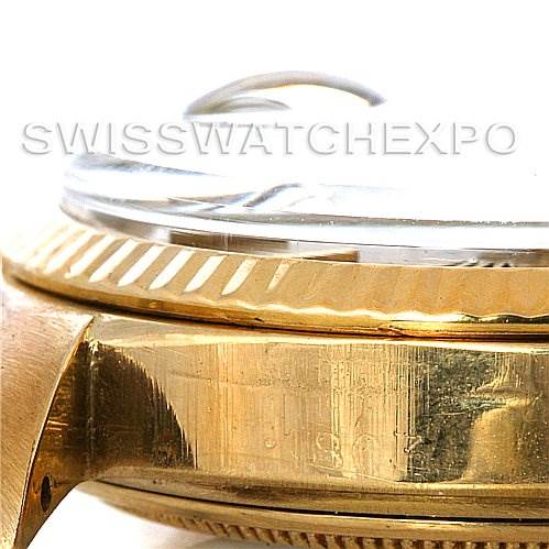 This image shows a close-up side view of the bezel, crystal, and part of the case and lugs of a Rolex President 1803 Men's Yellow Gold Champagne Dial 1803 Men's Yellow Gold Champagne Dial model watch.