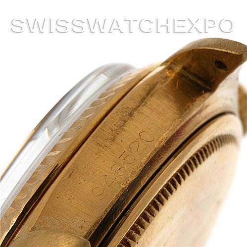 The image shows a close-up side angle of the case and bezel of a Rolex President 1803 Men's Yellow Gold Champagne Dial 1803 Men's Yellow Gold Champagne Dial model watch.