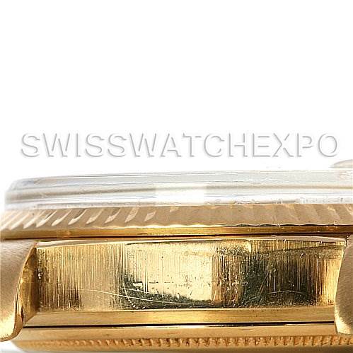 This image shows a side view of the Rolex President 1803 Men's Yellow Gold Champagne Dial 1803 Men's Yellow Gold Champagne Dial model watch, highlighting the case, bezel, and part of the crystal.