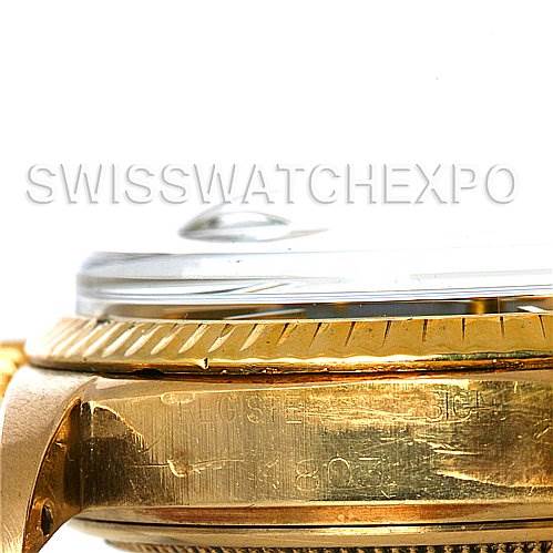 The image shows a close-up side view of the case and bezel of a Rolex President 1803 Men
s Yellow Gold Black Dial 1803 Men
s Yellow Gold Black Dial model watch.