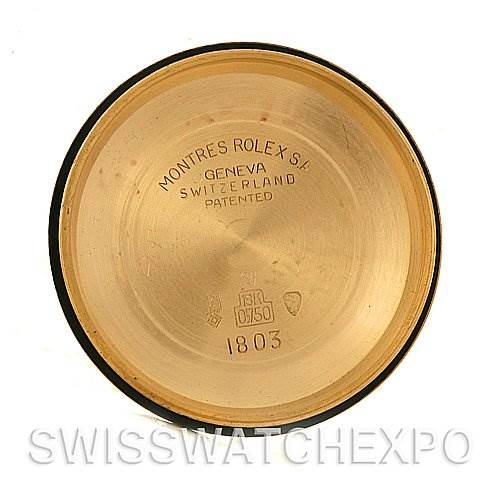 This image shows the inside case back of a Rolex President 1803 Men
s Yellow Gold Black Dial 1803 Men
s Yellow Gold Black Dial model watch.