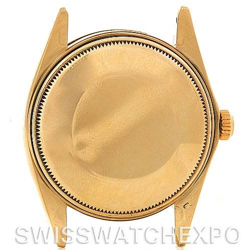 The image shows the back and case of a Rolex President 1500 Men's Yellow Gold Silver Dial 1500 Men's Yellow Gold Silver Dial model watch, viewed from a top-down angle.