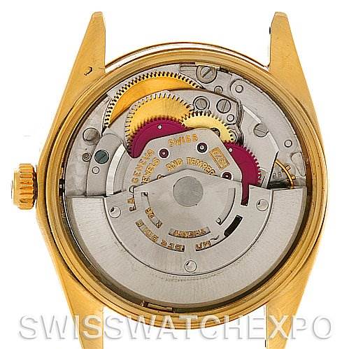 The image shows the inner mechanism and movement components of a Rolex President 1500 Men's Yellow Gold Silver Dial 1500 Men's Yellow Gold Silver Dial watch from a top-down angle.