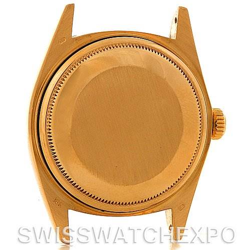 The image shows the back case of a Rolex President 1803 Men's Yellow Gold Champagne Dial 1803 Men's Yellow Gold Champagne Dial model watch, viewed from behind.