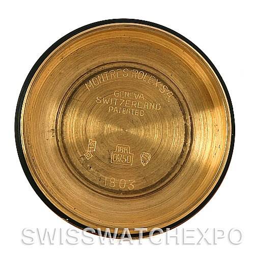 The image shows the interior case back of a Rolex President 1803 Men's Yellow Gold Champagne Dial 1803 Men's Yellow Gold Champagne Dial watch, displaying brand engravings and model details.