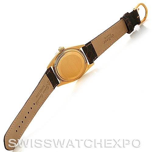 The image shows the back case and leather strap of a Rolex President 1803 Men's Yellow Gold Champagne Dial 1803 Men's Yellow Gold Champagne Dial model watch, displayed flat.