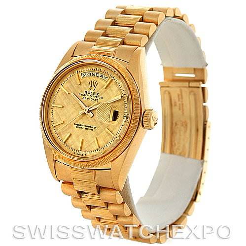 Rolex President 1807 Mens 18k Yellow Gold Vintage Watch Bark Bracelet SwissWatchExpo
