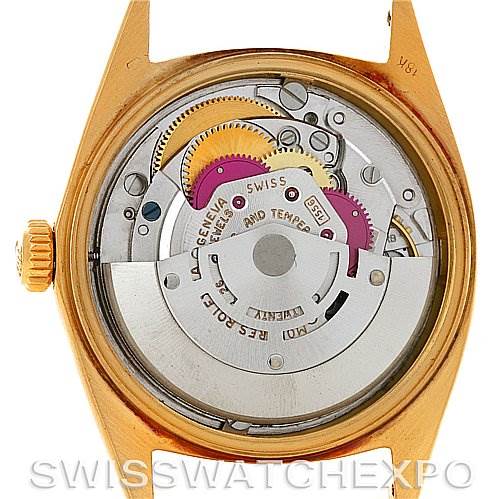 The image shows the movement mechanism of a Rolex President 1807 Men's Yellow Gold Champagne Dial 1807 Men's Yellow Gold Champagne Dial model watch from the back.