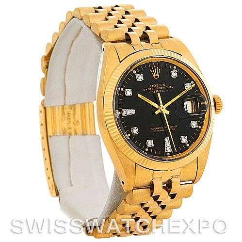 Rolex Date 1503 Mens 14k Yellow Gold Diamond Watch SwissWatchExpo