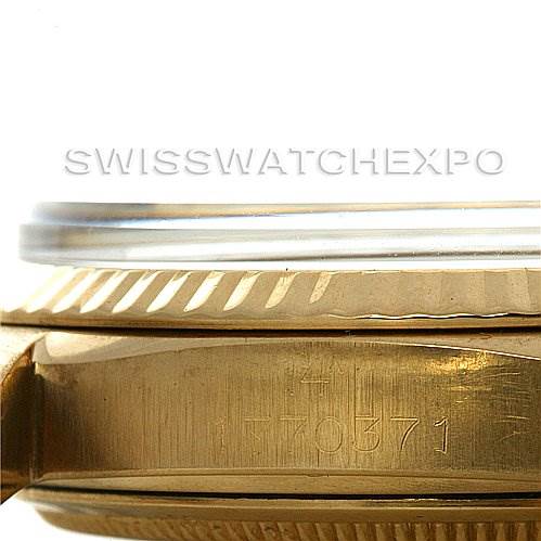 The image shows a close-up side view of the bezel and case of a Rolex President 1601 Men's Yellow Gold Champagne Dial 1601 Men's Yellow Gold Champagne Dial model watch.