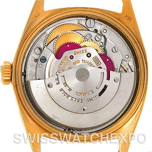 This image shows the inner mechanical movement of a Rolex President 1803 Men's Yellow Gold Silver Dial 1803 Men's Yellow Gold Silver Dial model watch from the rear, with the case back removed.