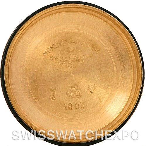 This image shows the inside case back of a Rolex President 1803 Men's Yellow Gold Silver Dial 1803 Men's Yellow Gold Silver Dial model watch from a top-down angle.