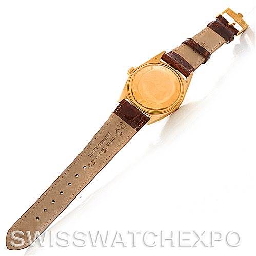 The image shows the backside and strap of a Rolex President 1803 Men's Yellow Gold Champagne Dial 1803 Men's Yellow Gold Champagne Dial model watch.