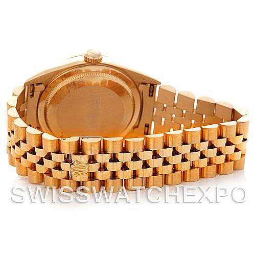 The image shows the backside and bracelet of a gold Rolex President 16238 Men's Yellow Gold White Dial 16238 Men's Yellow Gold White Dial model watch.