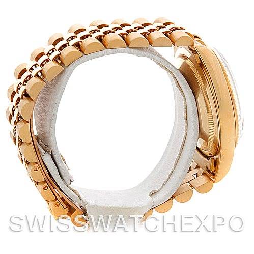 This image shows a side angle of the Rolex President 16238 Men's Yellow Gold White Dial 16238 Men's Yellow Gold White Dial model, highlighting the bracelet, clasp, and part of the case.