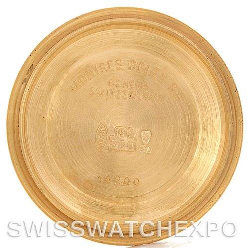 The image shows the inner side of the case back for a Rolex President 16238 Men's Yellow Gold White Dial 16238 Men's Yellow Gold White Dial model watch.