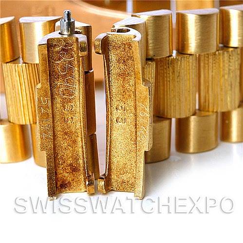 This image shows the inner clasp and links of a Rolex President 18078 Men's Yellow Gold Champagne Dial 18078 Men's Yellow Gold Champagne Dial model watch, viewed at a close angle.