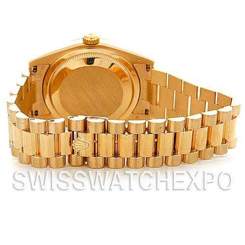 This image shows the back case and the President bracelet of a Rolex President 118238 Men's Yellow Gold White Dial 118238 Men's Yellow Gold White Dial model watch, viewed from the rear angle.