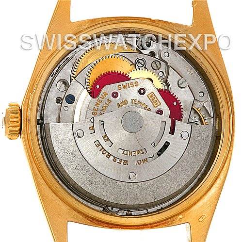 The image shows the internal mechanical movement parts of a Rolex President 1803 Men's Yellow Gold Blue Dial 1803 Men's Yellow Gold Blue Dial model watch from a rear, close-up angle.