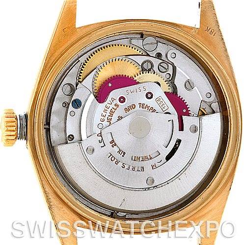 This image shows the internal mechanism and movement components of a Rolex President 1803 Men's Yellow Gold Champagne Dial 1803 Men's Yellow Gold Champagne Dial model watch from a back view angle.
